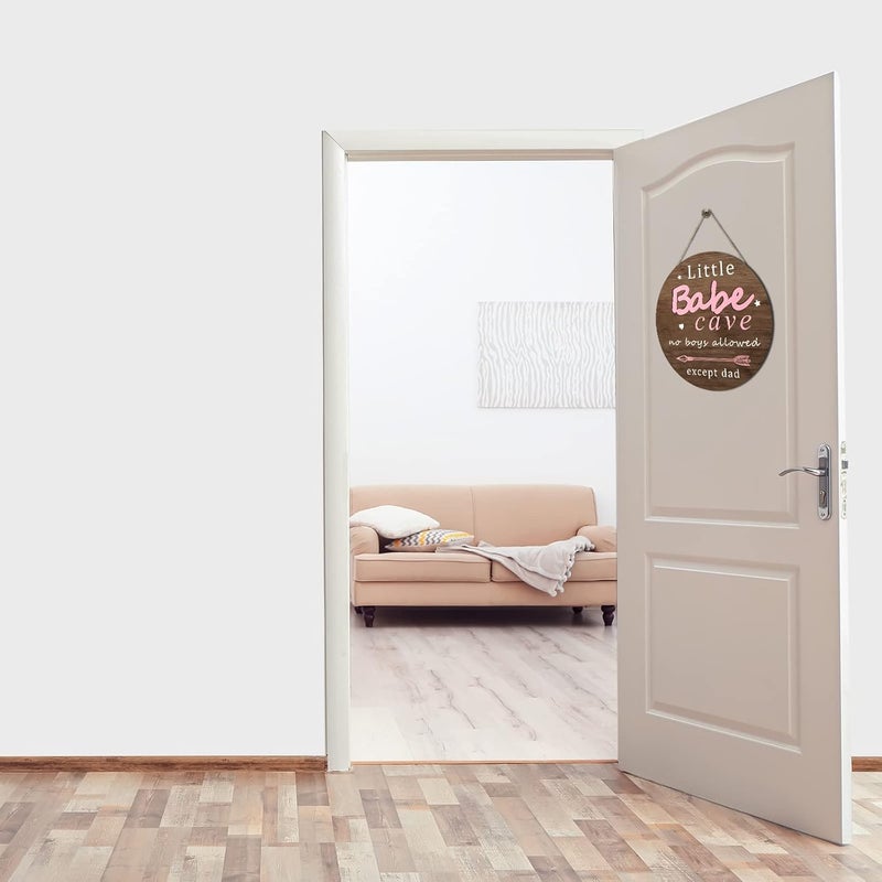 Yookeer Little Babe Cave Door Sign Wood Baby Girl Nursery Decor Little Girl Nursery Room Wall Art for Bedroom Living Room Hanging Rustic Woodland Decor - Image 5